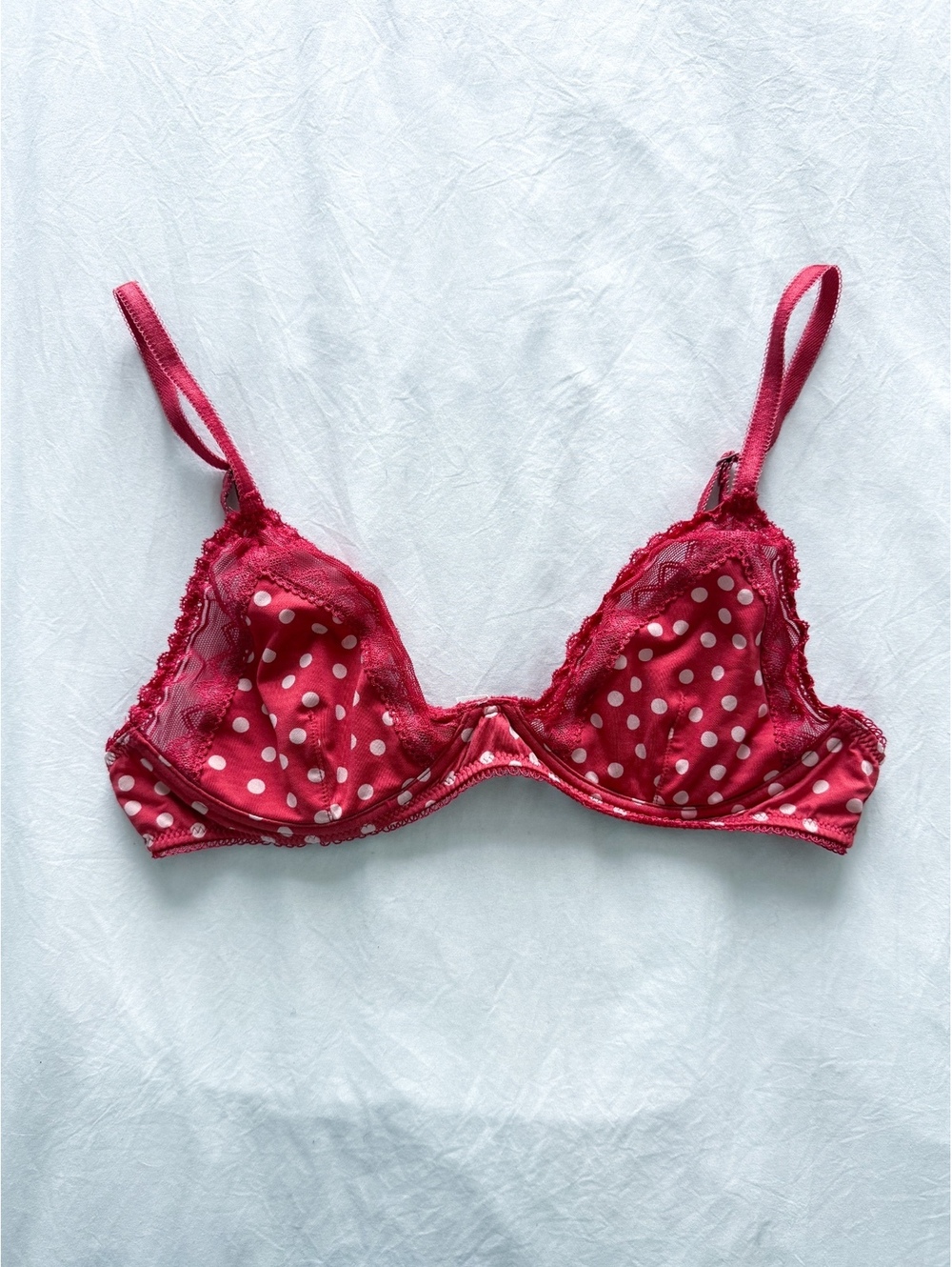 Intimately Free People Red Polka Dot Lace Trim Underwire Bralette Bra Cottage